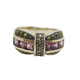 Sterling Silver6 Amethyst & Marcasite Art Deco Style Ring Modern c1990s Size S