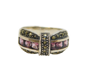 Sterling Silver6 Amethyst & Marcasite Art Deco Style Ring Modern c1990s Size S
