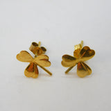 9ct Yellow Gold Lucky Shamrock Stud Earrings Vintage c1970s