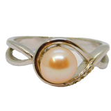 Sterling Silver Peach Pearl Patterned Swirl Dress Ring Vintage c1970 Size N