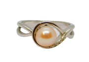 Sterling Silver Peach Pearl Patterned Swirl Dress Ring Vintage c1970 Size N