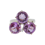 Sterling Silver Chunky 3 Stone Amethyst Statement Ring Vintage c1970 Size N
