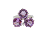 Sterling Silver Chunky 3 Stone Amethyst Statement Ring Vintage c1970 Size N