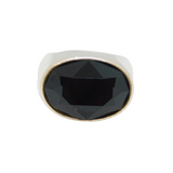 Sterling Silver Faceted Dark Garnet Signet Dress Ring Vintage c1970 Size N 1/2
