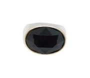 Sterling Silver Faceted Dark Garnet Signet Dress Ring Vintage c1970 Size N 1/2