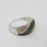 Sterling Silver Blue & White Diamond Modernist Ring Vintage c1970 Size R 1/2
