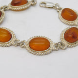 Sterling Silver & Baltic Amber Set Panel Bracelet Vintage c1970s