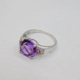 Sterling Silver Amethyst, Pink Topaz & Sapphire Ring Vintage c1970 Size L 1/2