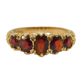 9ct Yellow Gold & Graduating Garnet Set Boat Ring Vintage 1986 Birmingham