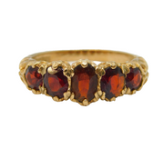 9ct Yellow Gold & Graduating Garnet Set Boat Ring Vintage 1986 Birmingham
