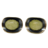 South African Studio Sterling Silver & Lemon Jade Clip-On Earrings Vintage