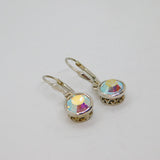 Pair of Sterling Silver Colourful Crystal Leverback Drop Earrings Modern c1990