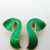 Ivar T. Holth Sterling Silver Green Enamel Swirl Pattern Clip-On Earrings