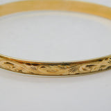 9ct Gold on Bronze Core Floral Pattern Bangle Bracelet Antique c1930s