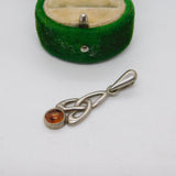 Sterling Silver Celtic Amber Drop Charm Pendant Vintage c1970