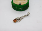 Sterling Silver Celtic Amber Drop Charm Pendant Vintage c1970