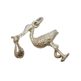 Sterling Silver Stork & the Baby Charm Pendant Vintage c1970
