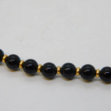 9ct Yellow Gold & Carved Onyx Beaded Necklace Vintage c1980s