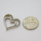 Sterling Silver Multi-Stone Diamond Set Double Heart Charm Pendant Vintage c1970