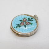 Sterling Silver & Guilloche Enamel Floral Locket Pendant Vintage c1950s