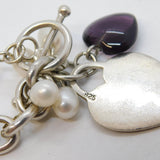 Studio Sterling Silver, Pearl, Amethyst Cable Link Chain Bracelet Vintage