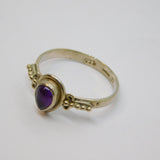 Sterling Silver Cabochon Amethyst Patterned Band Ring Vintage c1970 Size N 1/2
