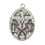 American Sterling Silver Enamel 'Protect Us' Catholic Pendant Fob Vintage c1950