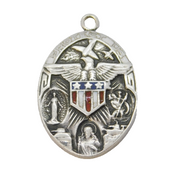 American Sterling Silver Enamel 'Protect Us' Catholic Pendant Fob Vintage c1950