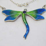 Sterling Silver & Colourful Enamel Dragonfly Pendant Necklace Antique c1930 Deco