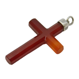 Victorian Sterling Silver Mounted Red Agate Cross Pendant Antique c1880s