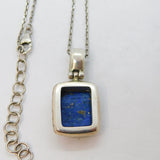 Sterling Silver Blue Sodalite Rectangle Drop Pendant With Chain Modern c1990