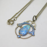 Art Nouveau Sterling Silver Enamel Floral Pendant Necklace Antique 1908