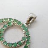 Sterling Silver & Natural Emerald Circular Drop Pendant Vintage c1970