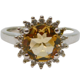 Sterling Silver Champagne Topaz & Sapphire Cluster Ring Vintage c1970 Size N 1/2
