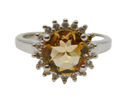 Sterling Silver Champagne Topaz & Sapphire Cluster Ring Vintage c1970 Size N 1/2