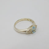 Sterling Silver Aquamarine & CZ Set Dress Band Ring Modern c1990 Size R