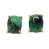 Pair of Sterling Silver Rainbow Flourite Oval Stud Earrings Vintage c1970
