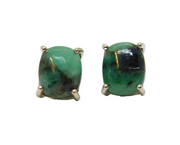Pair of Sterling Silver Rainbow Flourite Oval Stud Earrings Vintage c1970