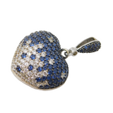 Sterling Silver Sparkling Blue & White Stone Set Puffy Heart Pendant Vintage