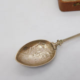 Swiss 830 Silver & Enamel Vevey & Chillon Souvenir Spoon Antique c1930 Art Deco