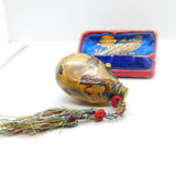 Victorian Natural Nut Pendant Talisman With Ribbon Antique c1880 Possible Flask?