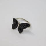 Sterling Silver Black Crystal Set Butterfly Statement Ring Vintage c1970 Size O