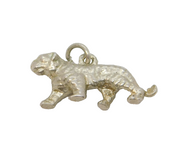 Sterling Silver Textured Tiger Charm Pendant Vintage c1970