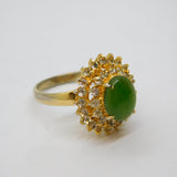 Sterling Silver Gilt Cabochon Moss Agate & Paste Dress Ring Vintage c1970 Size N