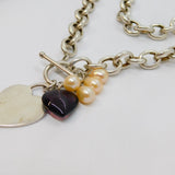 Sterling Silver Heart T-Bar With Heart & Pearl Beads Necklace Vintage c2000