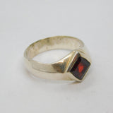 Sterling Silver Offset Square Garnet Studio Band Ring Vintage c1970 Size P