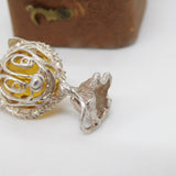Sterling Silver Amber Set Cartoon Cat Charm Pendant Vintage c1970