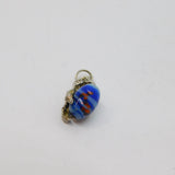 Sterling Silver Claw  & Blue Patterned Glass Bead Charm Pendant Vintage c1970
