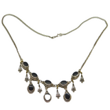 Sterling Silver Black Onyx Agate Deco Style Filigree Necklace Vintage c1970