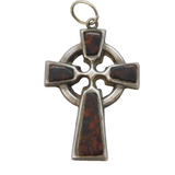 Victorian Scottish Sterling Silver & Agate Set Celtic Cross Pendant Antique